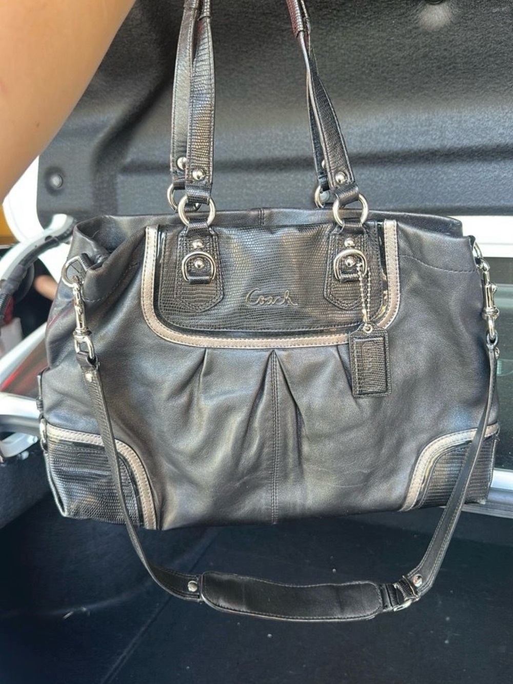 Coach Black Leather Tote with Contrast Trim